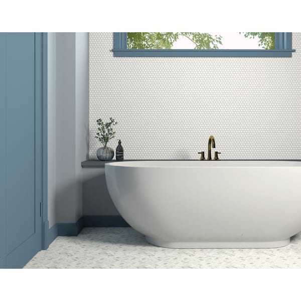 Restore Satin White 11 in. x 13 in. Matte Ceramic Penny Round Mosaic Tile (10.6 sq. ft./Case)