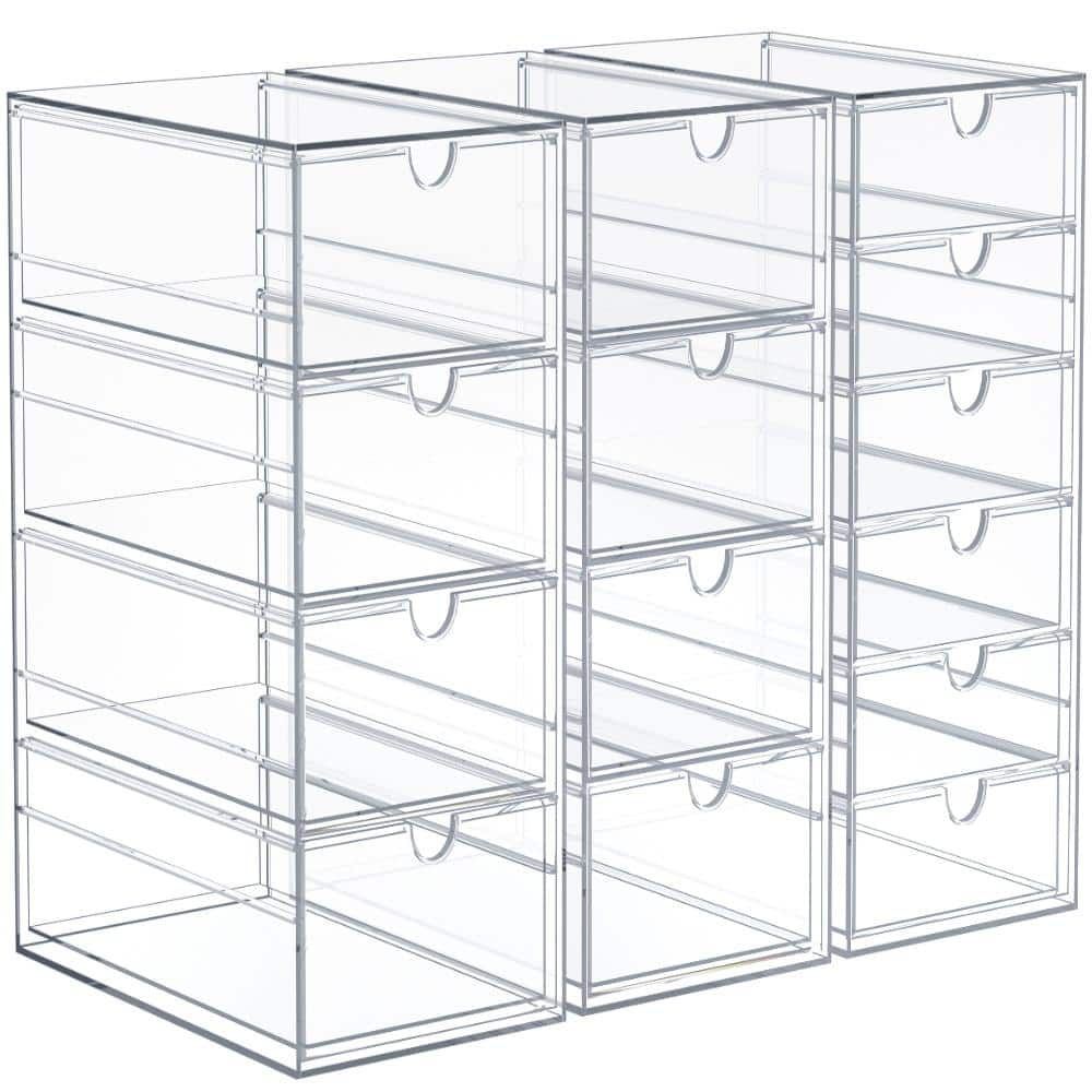 Stackable Organizer Storage Decore Drawers, Clear - 14 Drawers