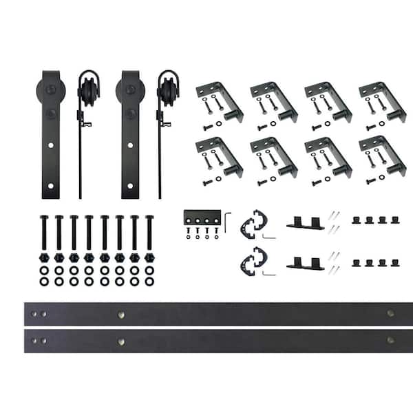 HOMACER 10 ft./120 in. Black Rustic Ceiling Mount Non-Bypass Sliding Barn Door Track and Hardware Kit for Double Doors