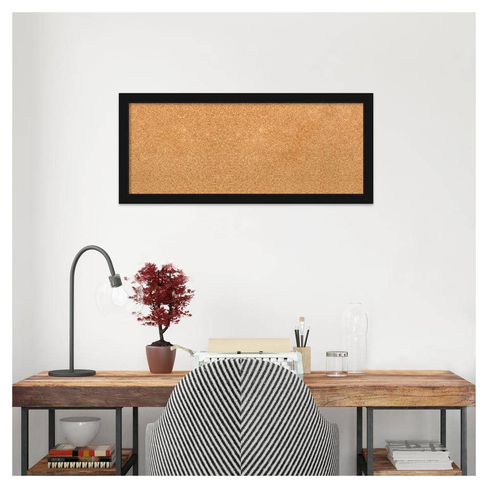 Natural Cork Bulletin Board with Black Plastic Frame, 14" x 32"