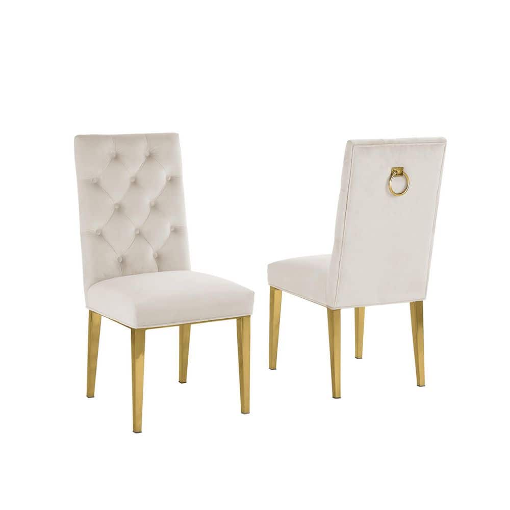Best Quality Furniture Fed Cream Velvet Gold Chrome Legs Chairs