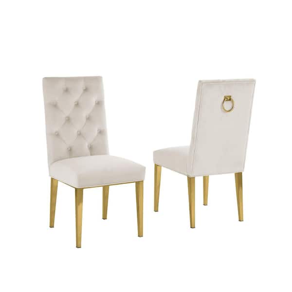 Fed Cream Velvet Gold Chrome Legs Chairs (Set of 2)