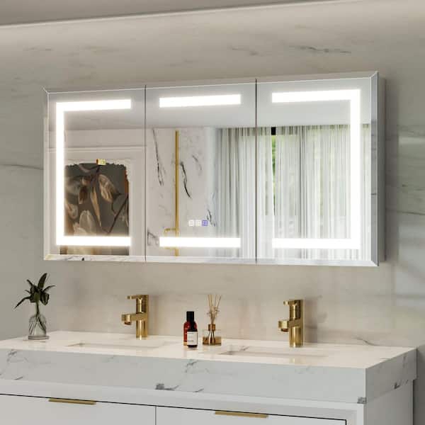 Bevel Edge 48 in. W x 24 in. H Rectangular Aluminum Recessed/Surface Mount LED Medicine Cabinet with Mirror, DTC Hinge