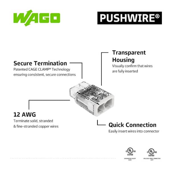 WAGO 2773 Series Pushwire 2-Conductor Splicing Connector, 20-12