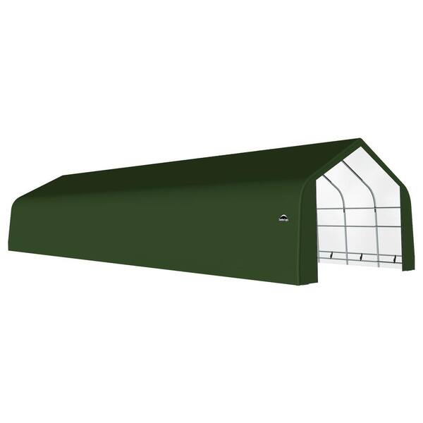 ShelterLogic 20 ft. W x 32 ft. D x 13 ft. H Galvanized Steel and PVC Garage Without Floor in Green with Heavy-Duty Green Cover