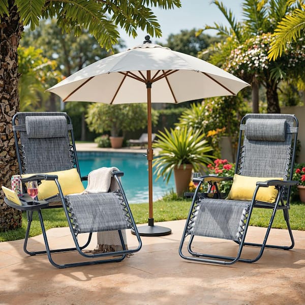 Tozey 2-Piece Dark Gray Zero Gravity Black Metal Lawn Chair Set