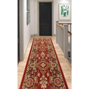 Mahal Design Cut to Size Red Color 26" Width x Your Choice Length Custom Size Slip Resistant Rubber Runner Rug