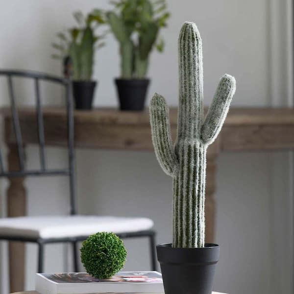 24.5 in. Green Indoor Artificial Saguaro Cactus in Black Pot