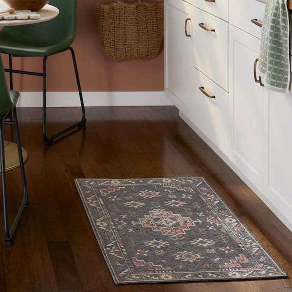 Luxe Livie Forever Vintage Grey Rose Pink 24 in. x 40 in. Machine Washable Kitchen Mat