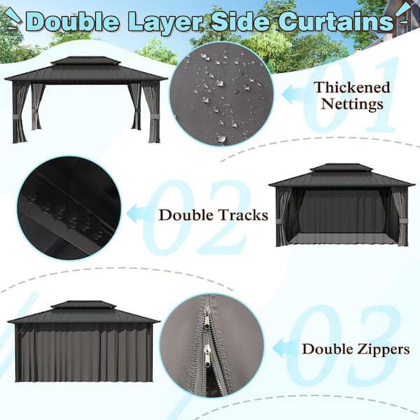 VEIKOUS 14 ft. W x 12 ft. D Hardtop Gazebo Aluminum Double