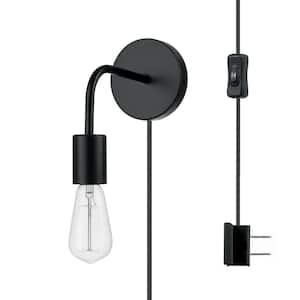 Holden 1-Light Matte Black Plug-In or Hardwire Wall Sconce with 6 ft. Cord