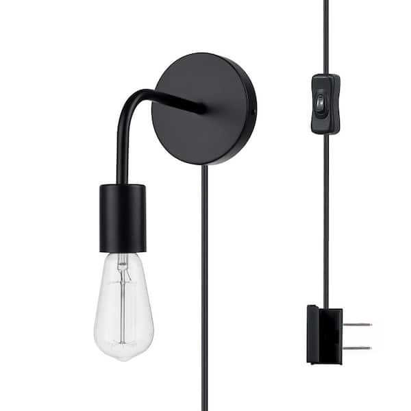 Globe Electric Holden 1-Light Matte Black Plug-In or Hardwire Wall Sconce with 6 ft. Cord