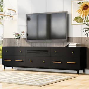 78.7 in. Black Modern TV Stand with Drawers Fits TV's up to 90 in.