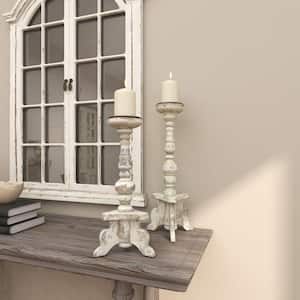 White Wood Tall Candle Holder with Distressed Accents (Set of 2)