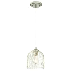 1-Light Brushed Nickel Mini Pendant with Clear Hammered Glass Shade