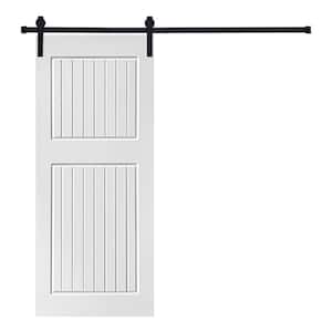 Modern 2-Panel Designed 80 in. x 28 in. MDF Panel White Painted Sliding Barn Door with Hardware Kit
