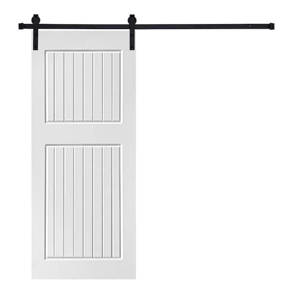 AIOPOP HOME Modern 2-Panel Modern Designed 84 in. x 42 in. MDF Panel White Painted Sliding Barn Door with Hardware Kit