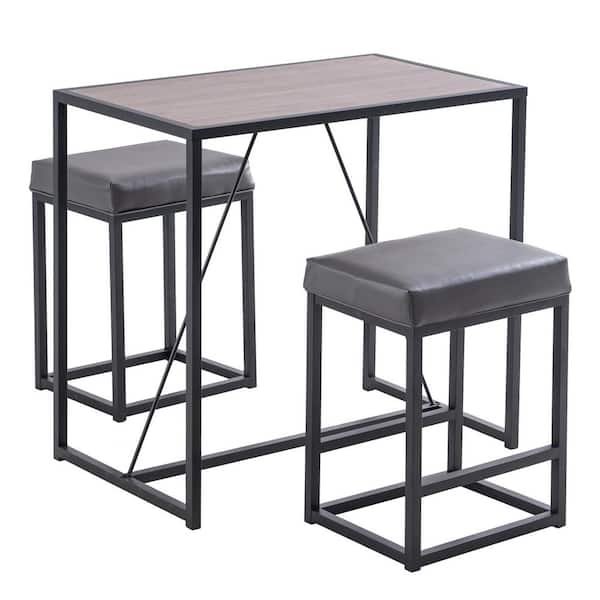Winado 3-Piece Rectangle MDF Wood Top Black Dining Table Set