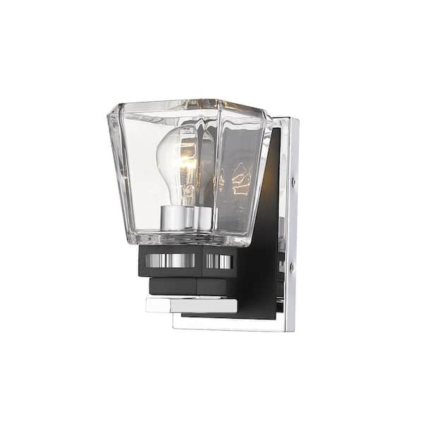 Unbranded Jackson 4.75 in. 1-Light Chrome and Matte Black Wall Sconce Light with Clear Glass Shade with No Bulb(s) Included