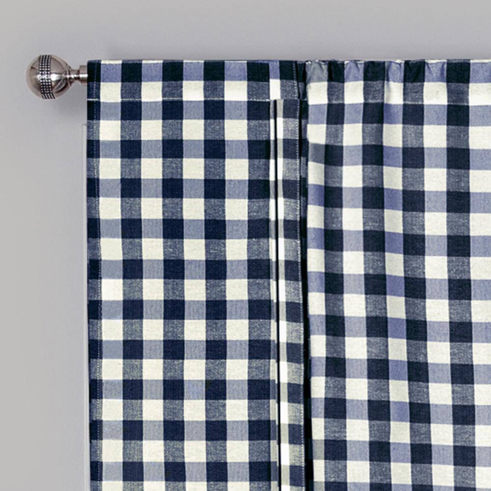 Navy Buffalo Check Light Filtering Tie-Up Curtain