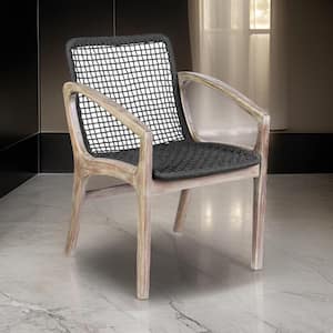 Dark Gray and Brown Light Eucalyptus Wood Patio Dining Chair with Rope Seat