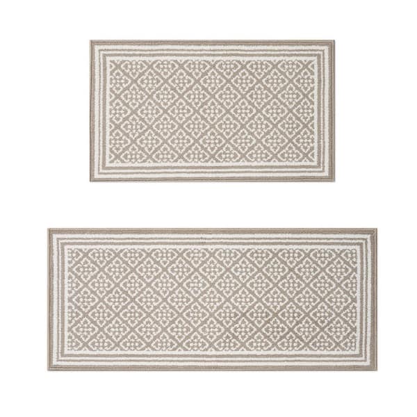 Isla 2-Tone Linen/Ivory 2 ft. x 5 ft. Geometric 2-Piece Area Rug Set