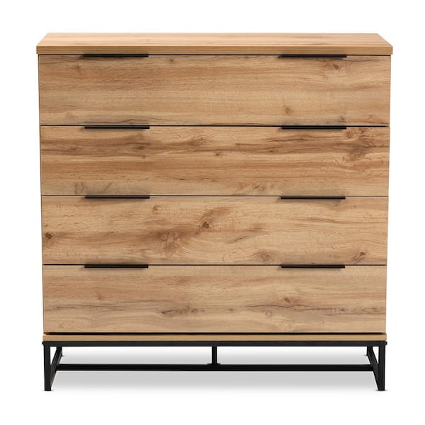 Baxton Studio Reid Oak 4 Drawer Wood Dresser 38.98 in. H X 38.58