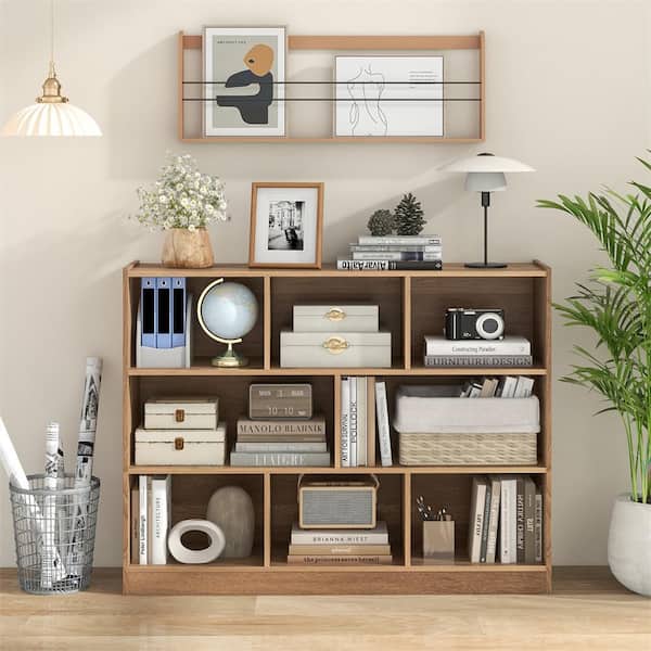 HONEY JOY 36.5 in. Tall Natural Wood 3-Shelf Storage Cube Bookcase