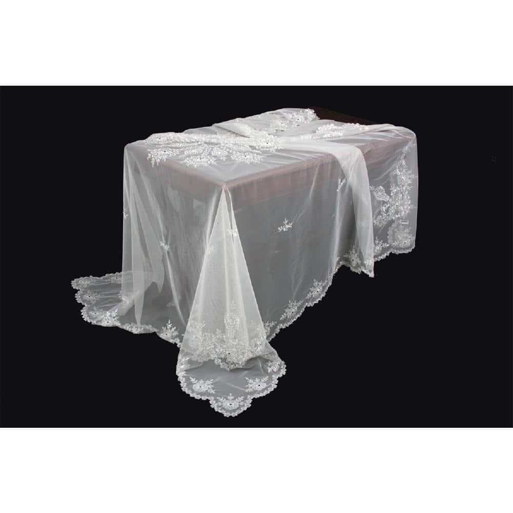 80 in. x 80 in. Merrigold Lace Embroidered Tablecloth with Beaded Accents 80 in. x 80 in. Merrigold Lace Embroidered Tablecloth with Beaded Accents