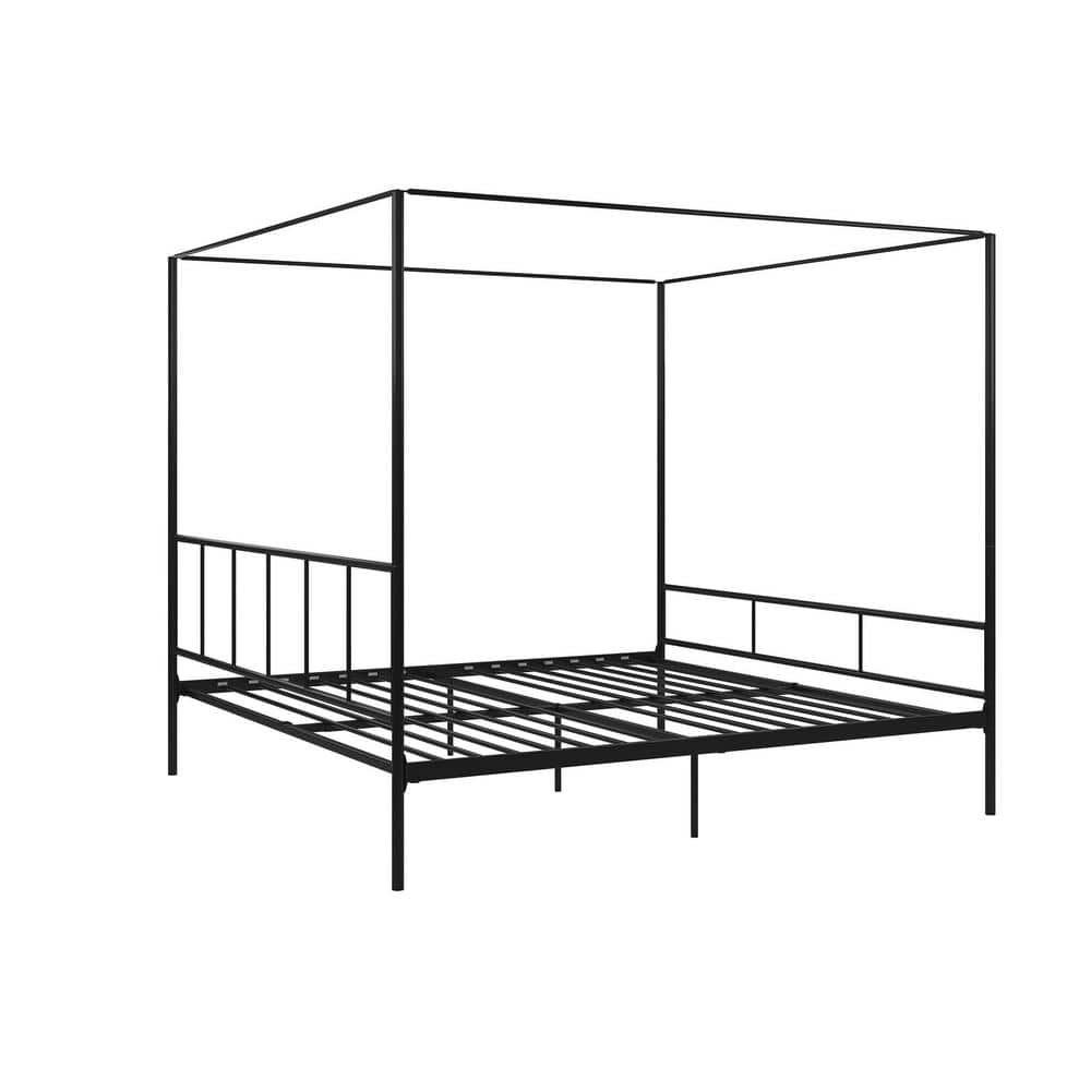 Marion King-Sized Black Metal Frame Canopy Bed with Headboard