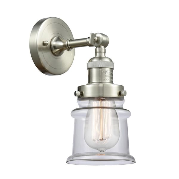 Franklin Restoration Small Canton 5.25 in. 1-Light Brushed Satin Nickel Wall Sconce with Clear Glass Shade