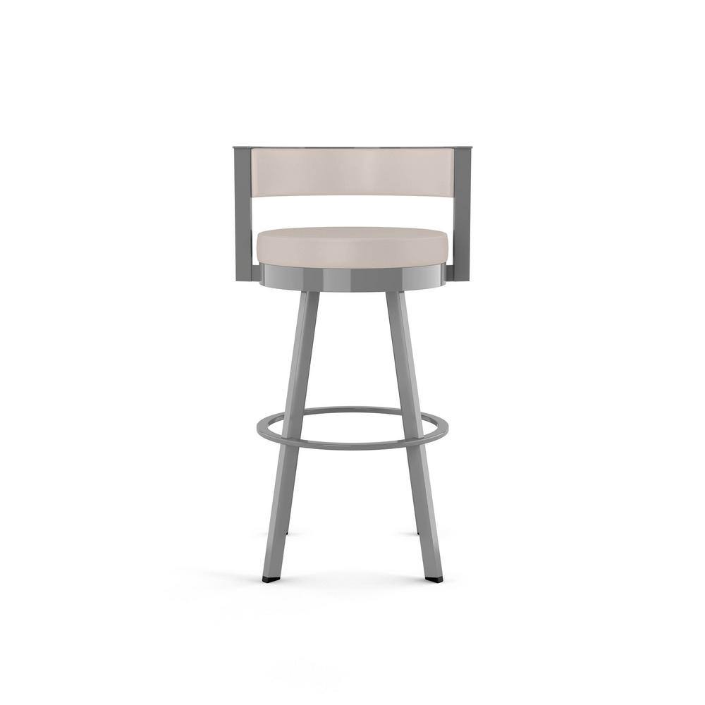 Beige Faux Leather Swivel Bar Stool with Metallic Frame