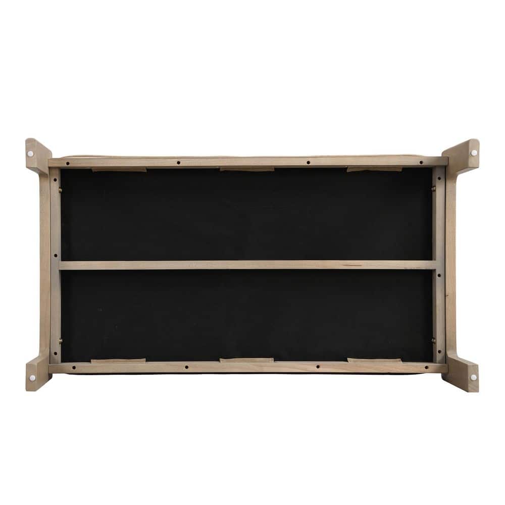 Taupe Brown Faux Leather Tufted Cocktail Ottoman with Rubberwood Base