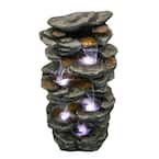 40 in. Resin Outdoor Cascading Garden Water Fountain with LED Lights for Garden