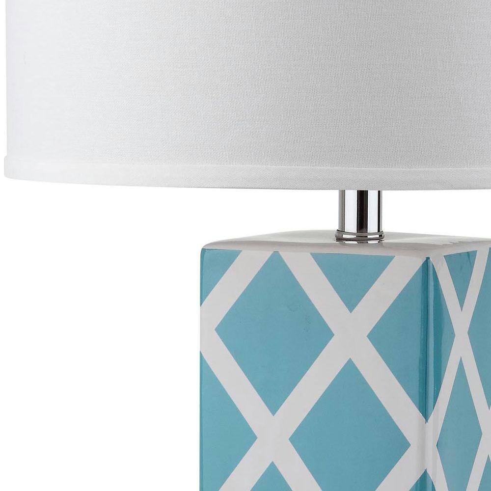 Light Blue Ceramic Lattice Table Lamp with Cotton Shade