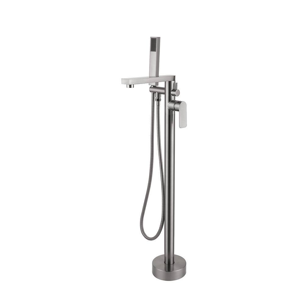 Brush Nickel Freestanding Tub Filler with Lever Handle