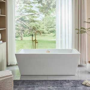 Tarbes 59 in. Acrylic Flatbottom Freestanding Bathtub in White/Titanium Gold