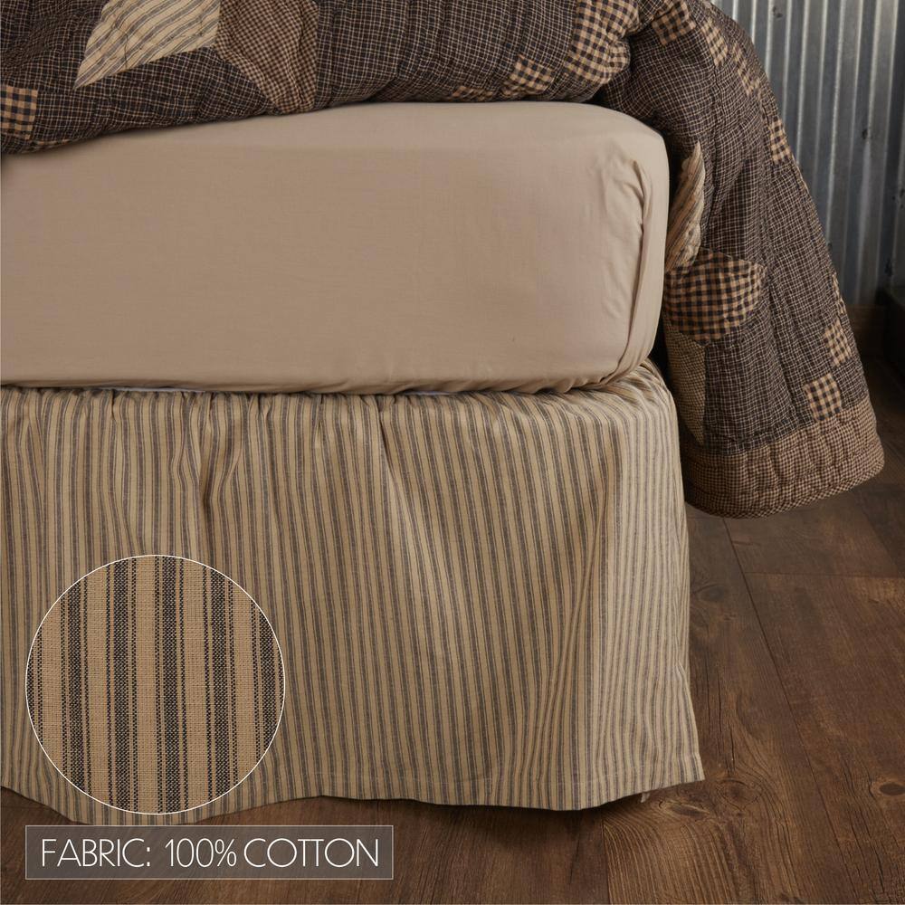 Charcoal Black and Tan Cotton Queen Bed Skirt with Split Corners