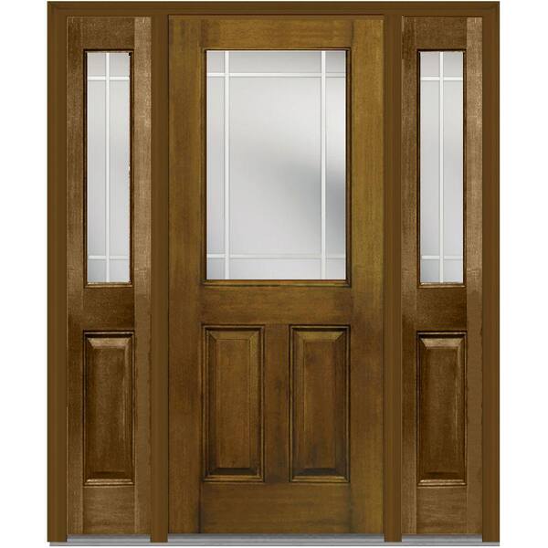 MMI Door 60 in. x 80 in. Internal Grilles Right-Hand 1/2-Lite Clear Stained Fiberglass Mahogany Prehung Front Door with Sidelites