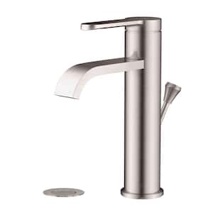 8 in. Single Handle Single Hole Bathroom Faucet with Pop-Up Drain Kit Included in Satin Nickel