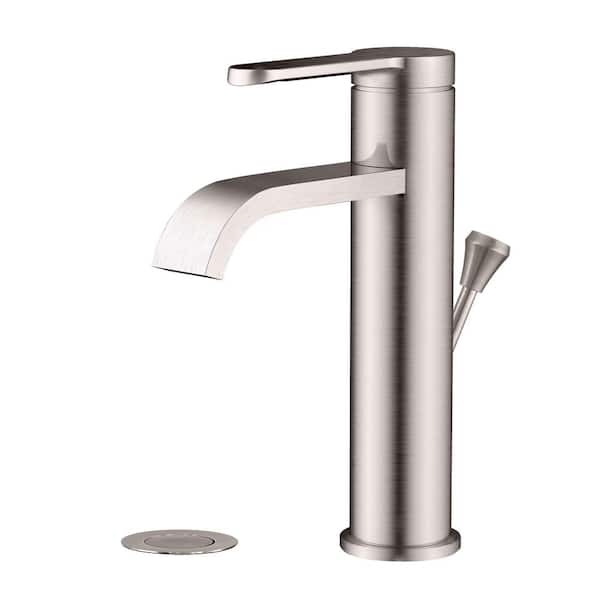 Westbrass 8 in. Single Handle Single Hole Bathroom Faucet with Pop-Up Drain Kit Included in Satin Nickel