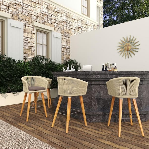 37 in. Grey Wood Modern Outdoor Bar Stool