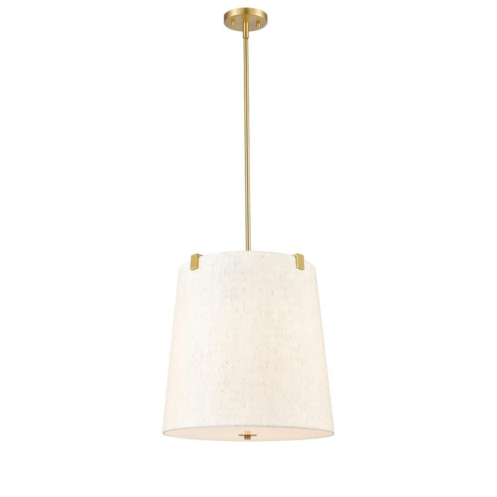 Weston 18 in. 5-Light Modern Gold Shaded Pendant Light with Cream Fabric Sh