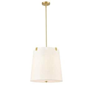 Weston 18 in. 5-Light Modern Gold Shaded Pendant Light with Cream Fabric Shade, No Bulbs Included