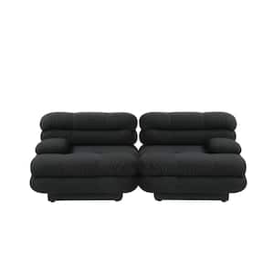 Vintage 73 in. Square Arm 2-Piece Velvet Curved Soriana Sectional Sofa in. Black
