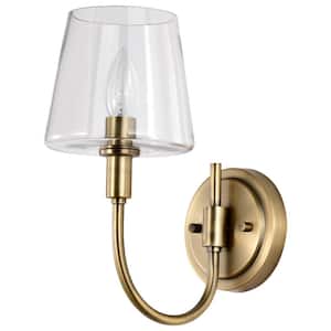 Brookside 6 in. 1-Light Vintage Brass Traditional Wall Sconce with Clear Glass Shade