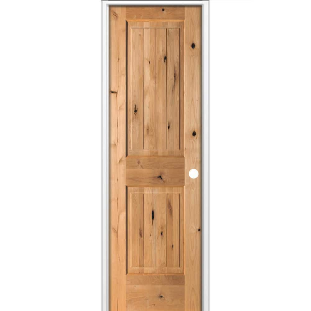 28 in. x 96 in. Knotty Alder 2-Panel V-Groove Solid Wood Left-Hand BEHR Cedar Stain Single Prehung Interior Door price history on PriceWatchPro