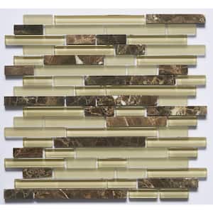 Classic Design Hazelnut Linear Mosaic 12 in. x 12 in. Glass and Marble Decorative Tile (11 sq. ft.)
