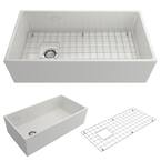 Contempo Farmhouse Apron Front Fireclay 36 in. Single Bowl Kitchen Sink with Bottom Grid and Strainer in White
