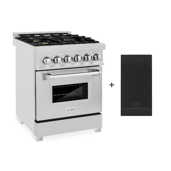 ZLINE Kitchen and Bath 24 in. 4 Burner Dual Fuel Range with White Matte Door in Stainless Steel with Griddle